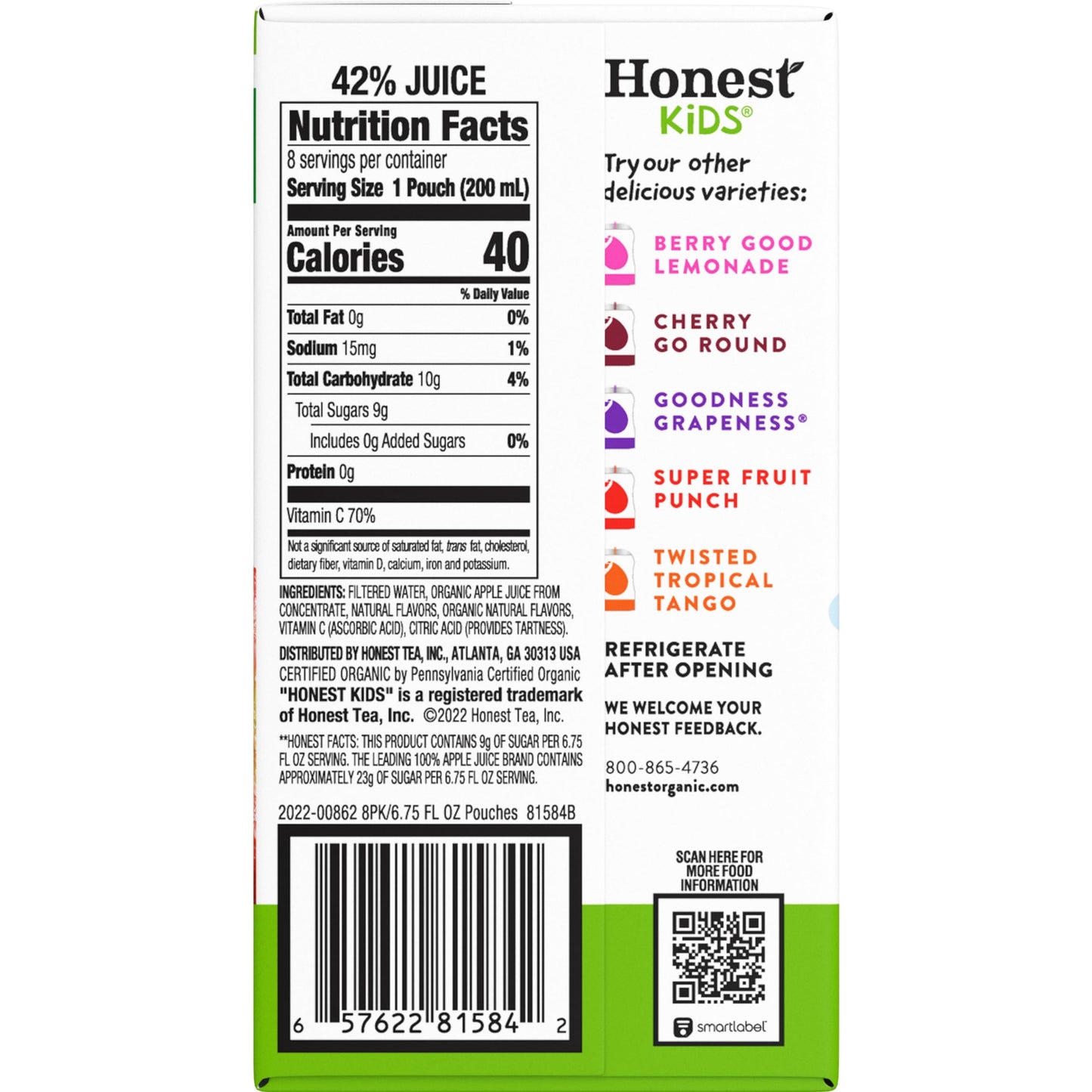 Honest Kids, Organic Juice Drink, Appley Ever After, 6.75 Fl Oz, 8 Pack