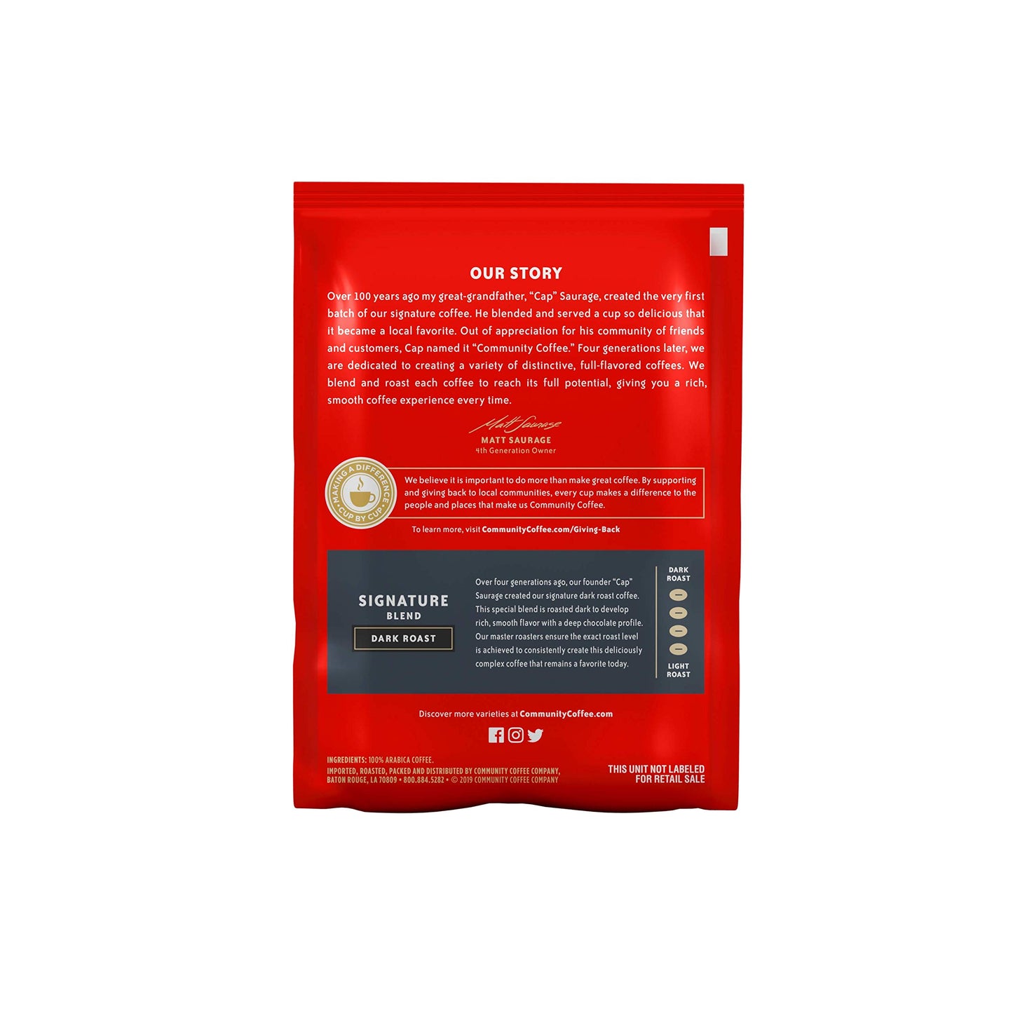 Community Coffee Signature Blend Dark Roast Coffee Packs, 3 Ounce Bag, Box of 20