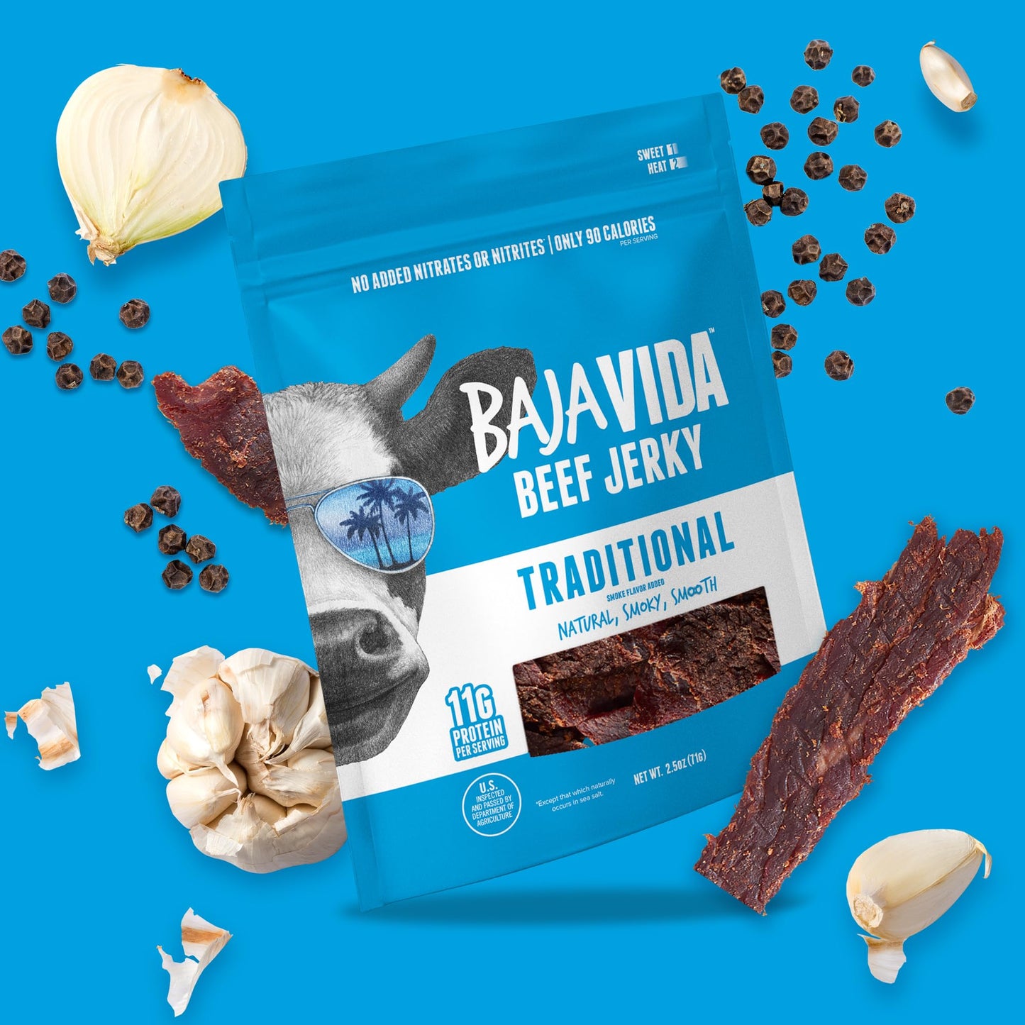 Baja Vida Traditional Beef Jerky - Beef Jerky Snack Packs, Healthy Jerky, Gluten-Free, All-Natural Beef, No Msg, Made In The Usa