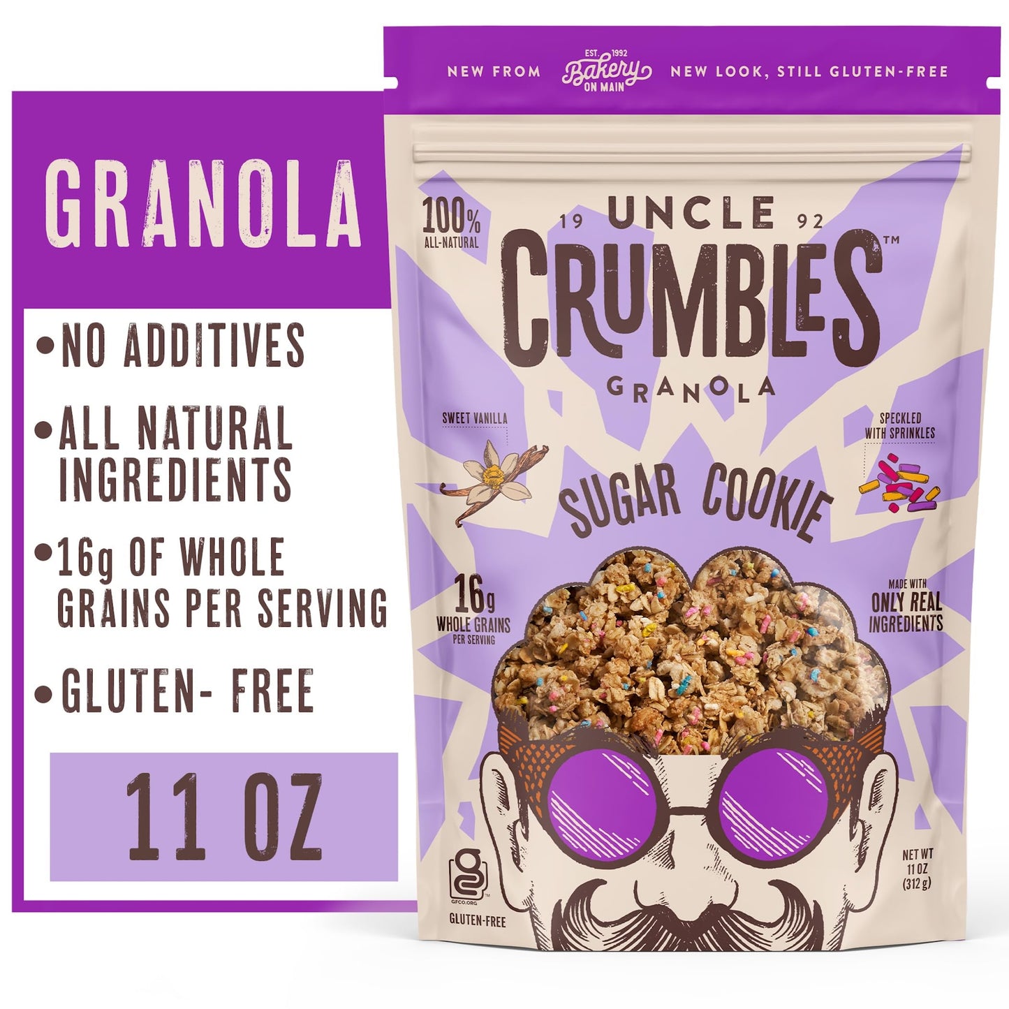 Uncle Crumbles Granola, Gluten-Free, Non-GMO Project Verified, Kosher, 16g of Whole Grains Per Serving, Sugar Cookie, 11 oz