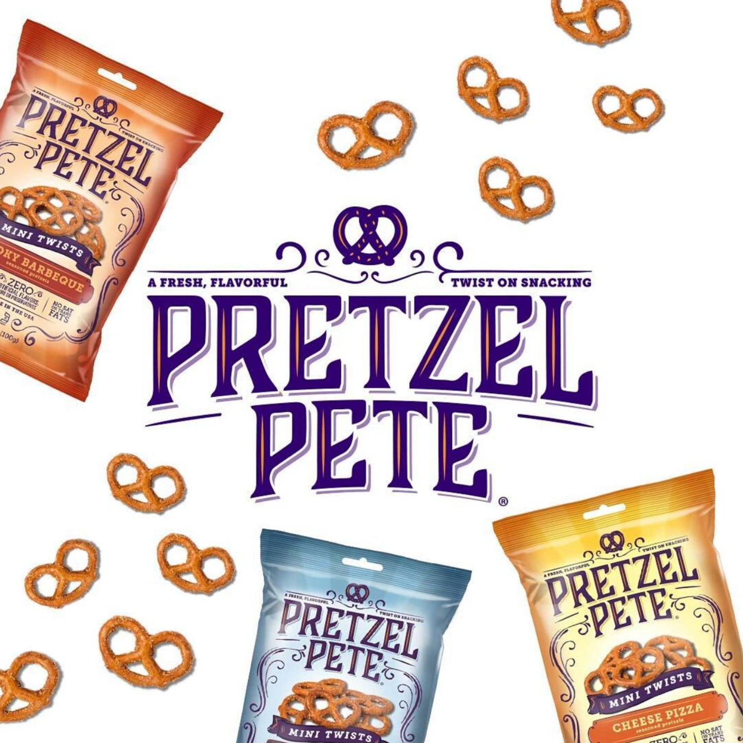 Pretzel Pete Salted Caramel & Cheese Pizza Seasoned Mini Twist Pretzels, 100 Calories, Sampler Pack, Non-GMO, Small Batch, Bold