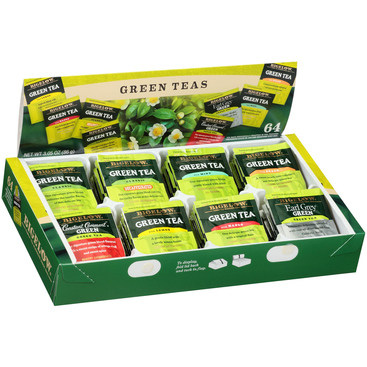 Bigelow Tea Green Tea Assortment, Individually Wrapped Tea Bags With Classic, Decaffeinated, Mint, Peach, Constant Comment, Lemo