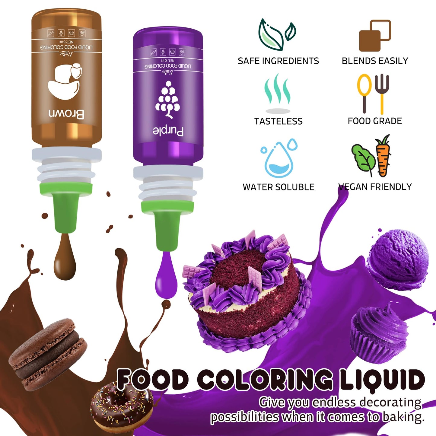 Limino Food Coloring - Vivid Orange Liquid Dye for Baking & Crafts - 6 fl. oz (Pack of 1)