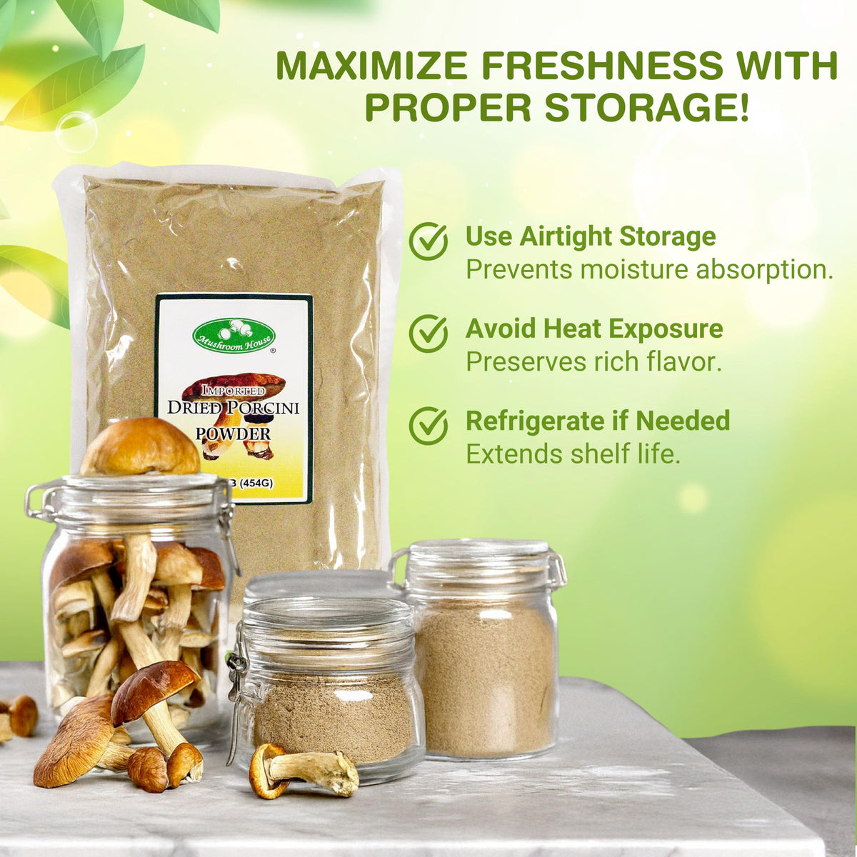Mushroom House Dried Porcini Mushroom Powder, 1 lb - Wild-Harvested, Aromatic, Rich Umami Flavor - Ideal for Rubs, Sauces, Gravi