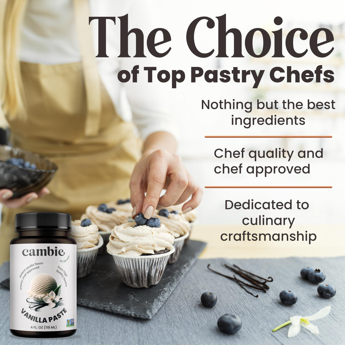 Cambie - Vanilla Bean Paste, Pure Vanilla Paste For Baking And Cooking, All Natural, Non-Gmo, Sustainably Sourced, & Kosher, 4 O