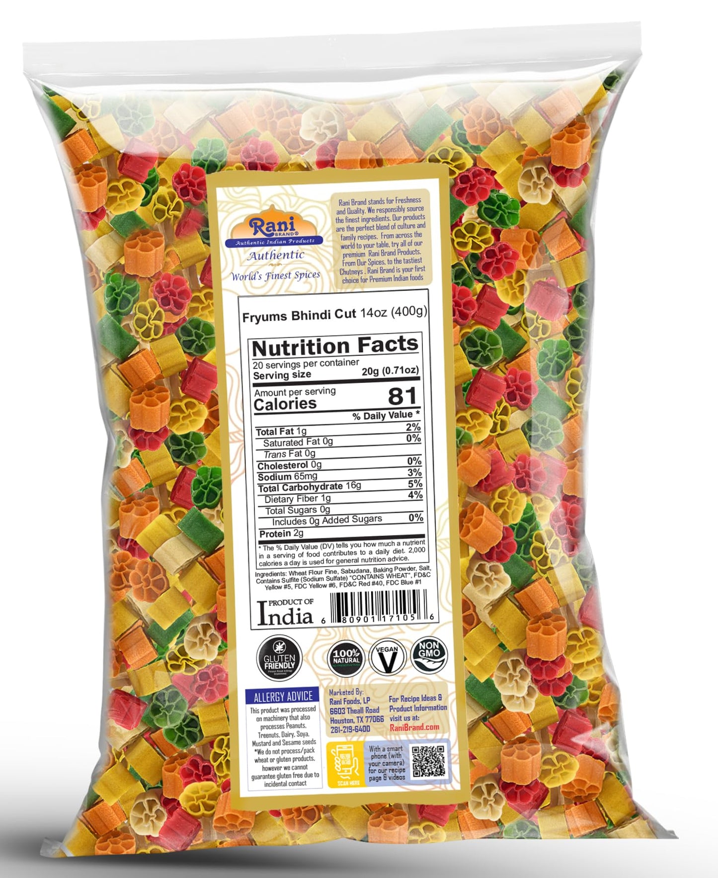 Rani Fryums Bhindi Shape, Vegan & Kosher, 14oz (400g) Uncooked Wheat & Tapioca project piece Snack