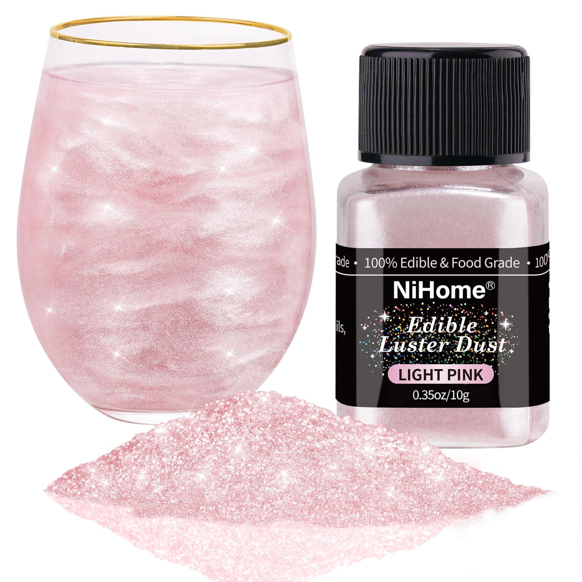 NiHome Edible Glitter Powder Luster Dust 10g Light Pink for Food Decorating