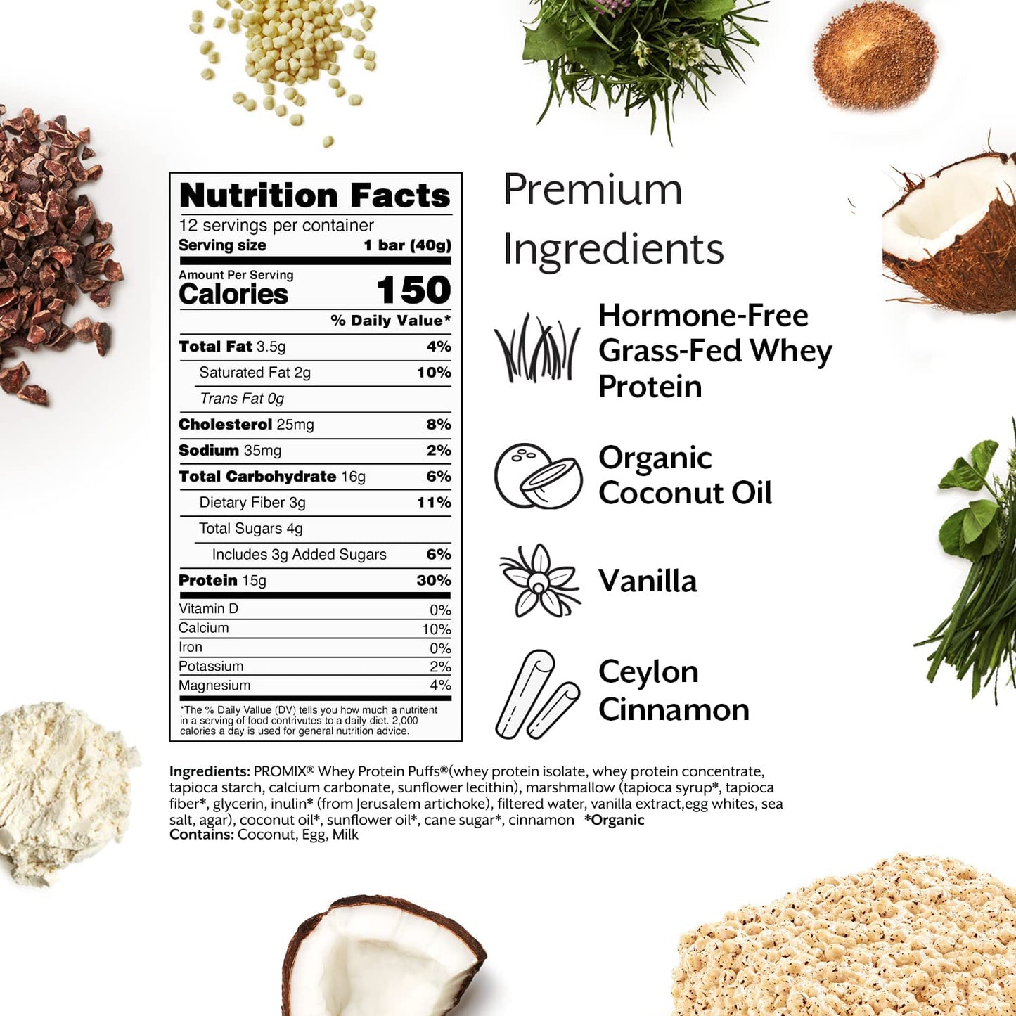 Promix Nutrition Protein Puff Bars - Snickerdoodle - Marshmallow Crispy Treat - Great Tasting & Healthy On The Go Snack - High Protein & Low Calorie - Free From Gluten, Soy, & Corn - 12 Bars