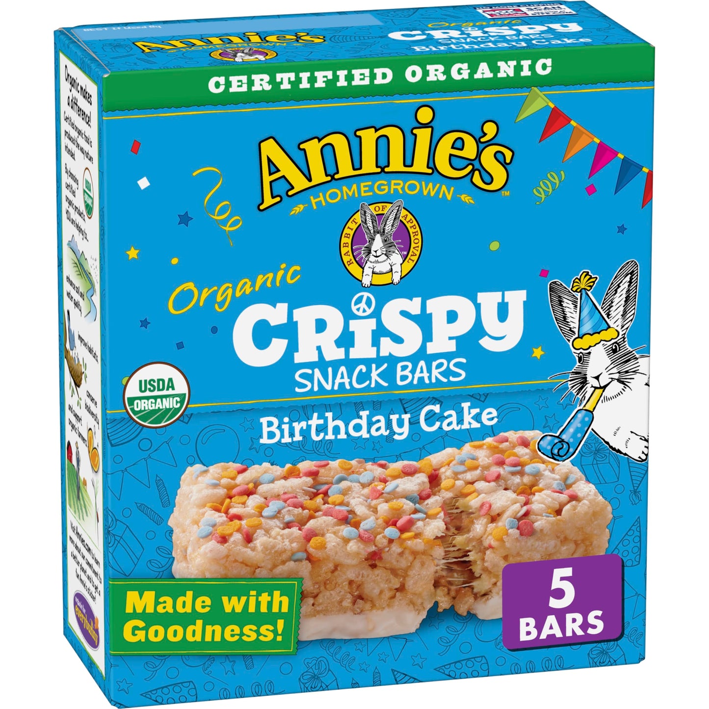 Annies Birthday Cake Crispy Snack Bars, Gluten Free, 5 Bars, 3.9 oz