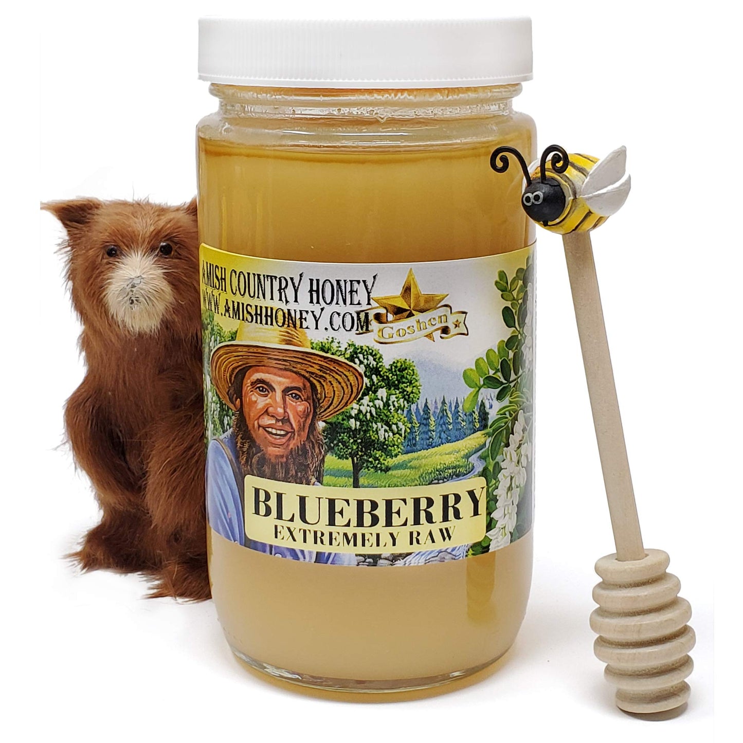 Goshen Amish Country Extremely Raw Blueberry Honey - Unfiltered, Unprocessed, Pure & Natural - Harvested In The Usa - Rich Flavor For Tea, Cooking, Wellbeing - Kosher Certified - 16Oz Glass Jar