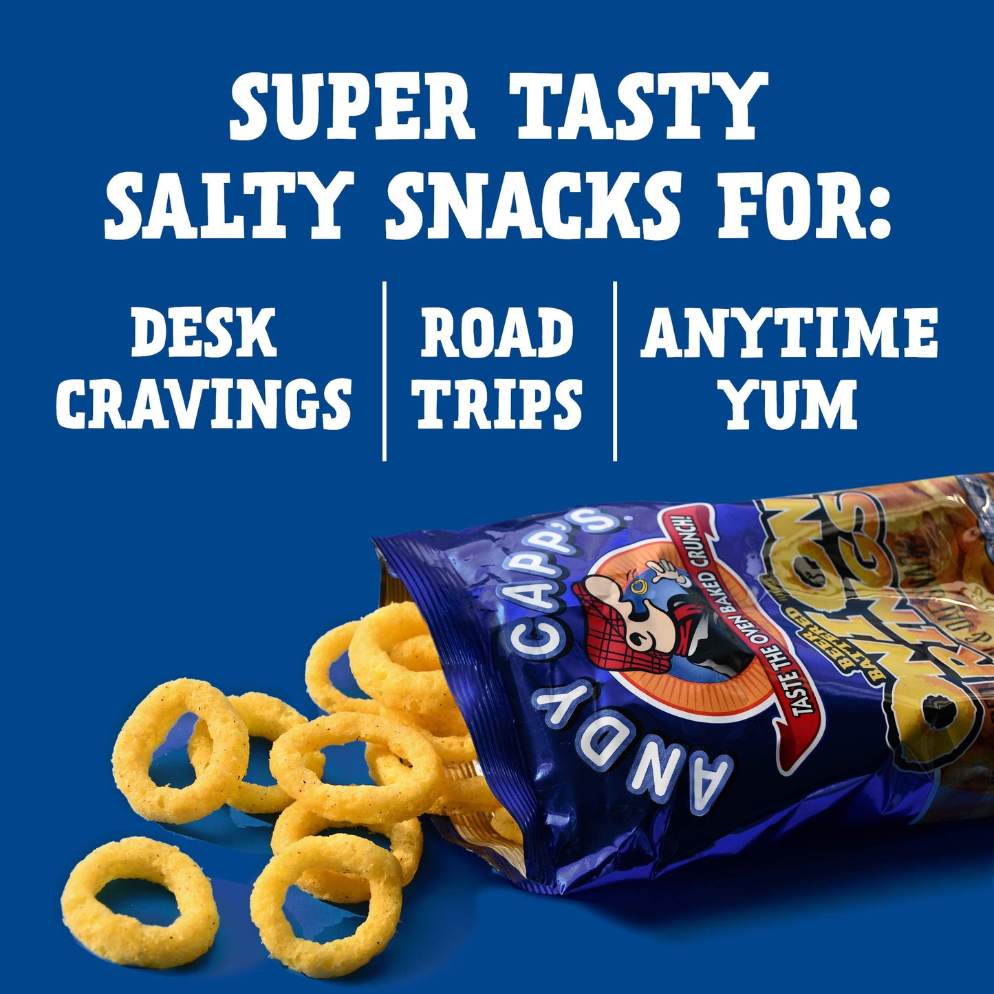 Andy Capps malt-inspired Battered Onion Rings, Baked Oat and Corn Snacks, 2 oz. Pack of 12
