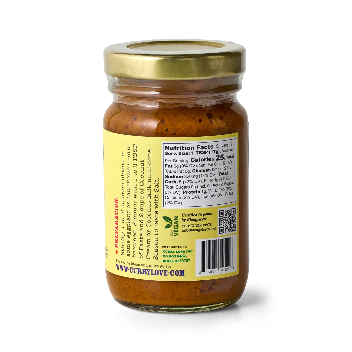 Yellow Thai Curry Paste ORGANIC. VEGAN. DAIRY FREE. SUGAR FREE. KETO FRIENDLY. MADE IN THAILAND. Case of 6 x 4.23 oz Glass Jars