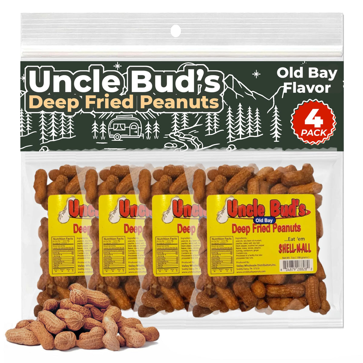 Uncle Bud's Deep Fried Peanuts In Shell (4-Pack) | Old Bay Seasoning Peanuts, Peanuts Individual Packs, Spicy Peanuts, Nuts Indi
