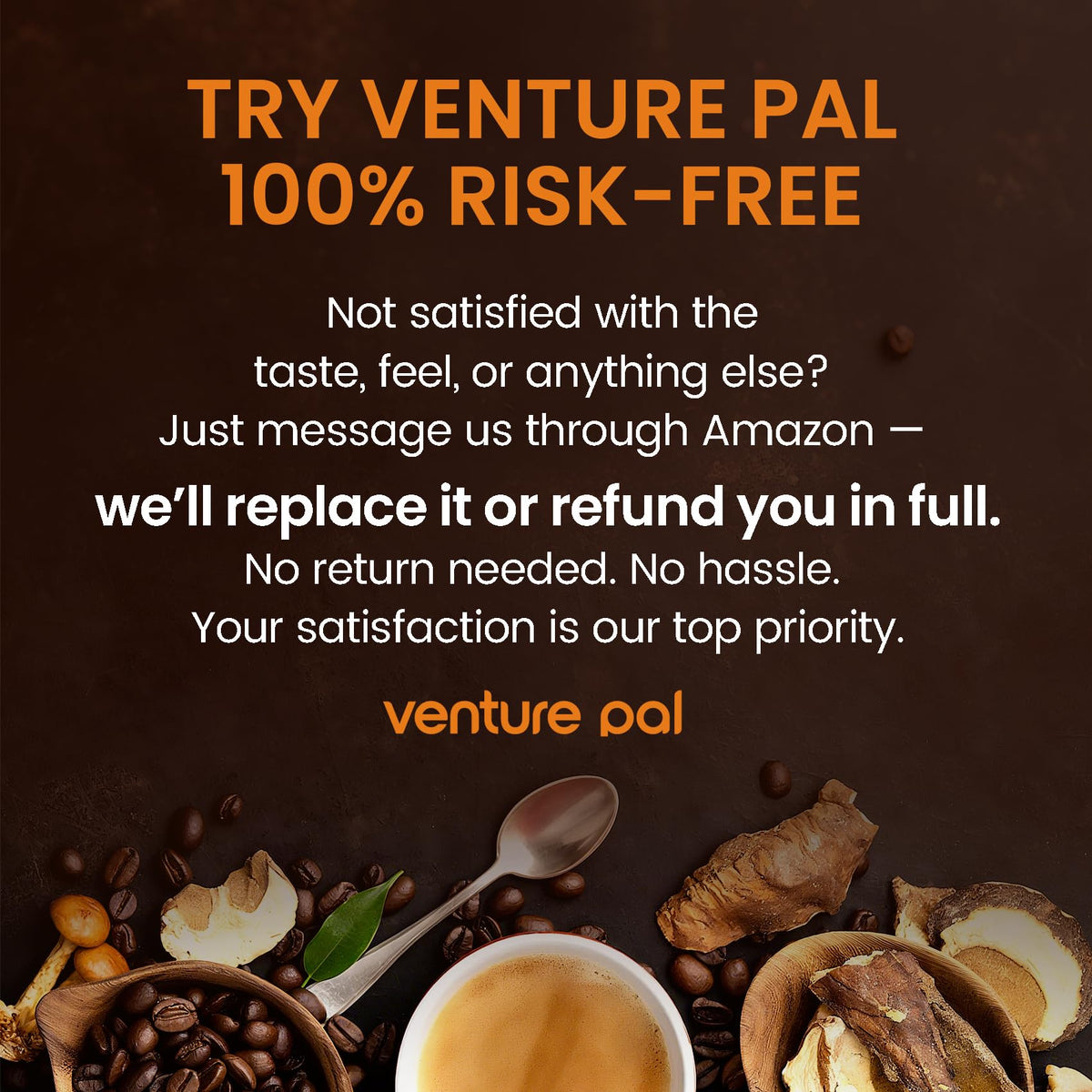 Venture Pal Mushroom Collagen Coffee - Instant Coffee with Biotin, Folate & Vitamin C - 30 Servings