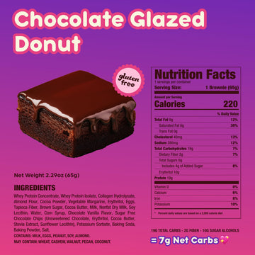 Prime Bites Protein Brownie From Alpha Prime Nutrition Products | High Protein, Collagen Fortified Low Sugar Treat | Delicious Snack | 12 Bars Per Box (Chocolate Glazed Donut)