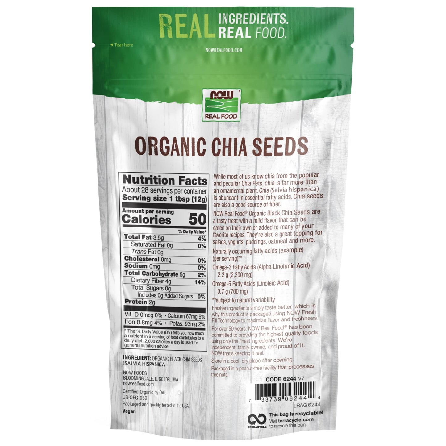 NOW Foods, Organic Black Chia Seeds, Non-GMO, Source of Healthy Fatty Acids and Fiber, 12-Ounce (Packaging May Vary)