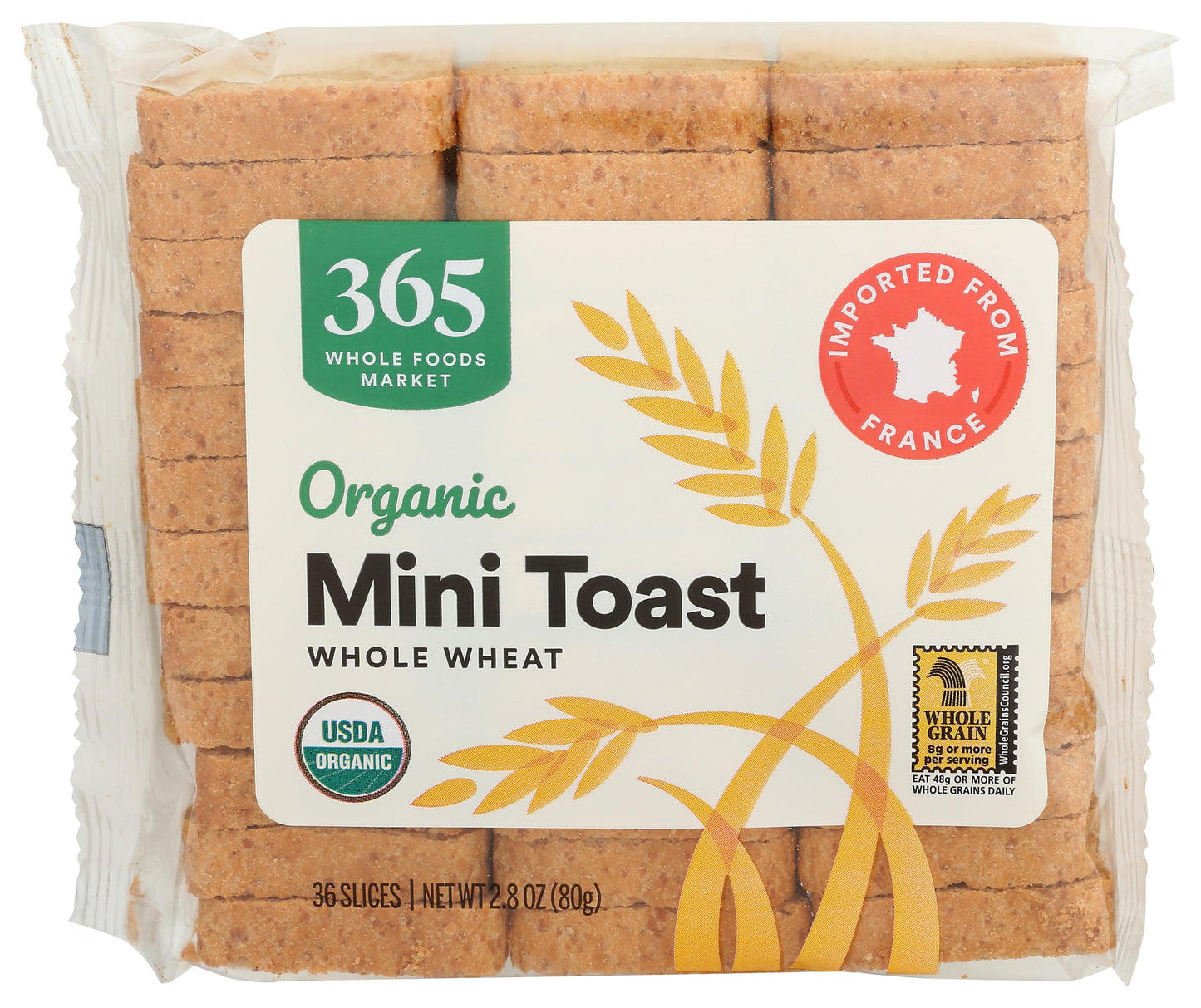 365 by Whole Foods Market, Toasts Mini Whole Wheat Organic, 2.8 Ounce