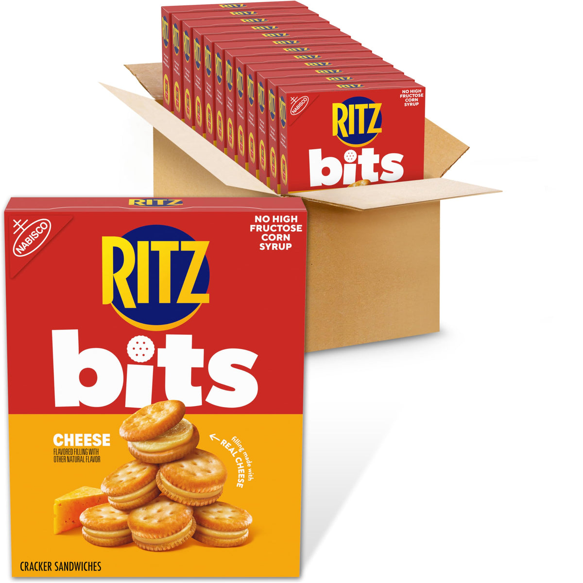 RITZ Bits Cheese Sandwich Crackers, Snacks for Kids and Adults, Bulk Lunch Snacks, 12 - 8.8 oz Boxes