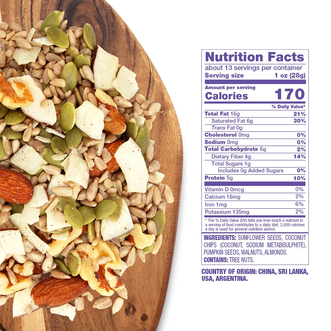 Sunkist® Keto Living Trail Mix - Fruit, Nut And Seeds, Low Sodium, Gluten Free Snack With Sunflower Seeds, Coconut, Almonds, Pumpkin Seeds, And Walnuts | Enhanced Quality | 13 Oz Resealable Bag