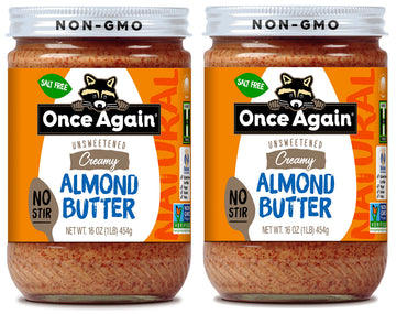Once Again 2PK Natural Creamy Almond Butter, 16oz - No Stir - Salt Free, Unsweetened - Gluten Free Certified, Peanut Free, Vegan