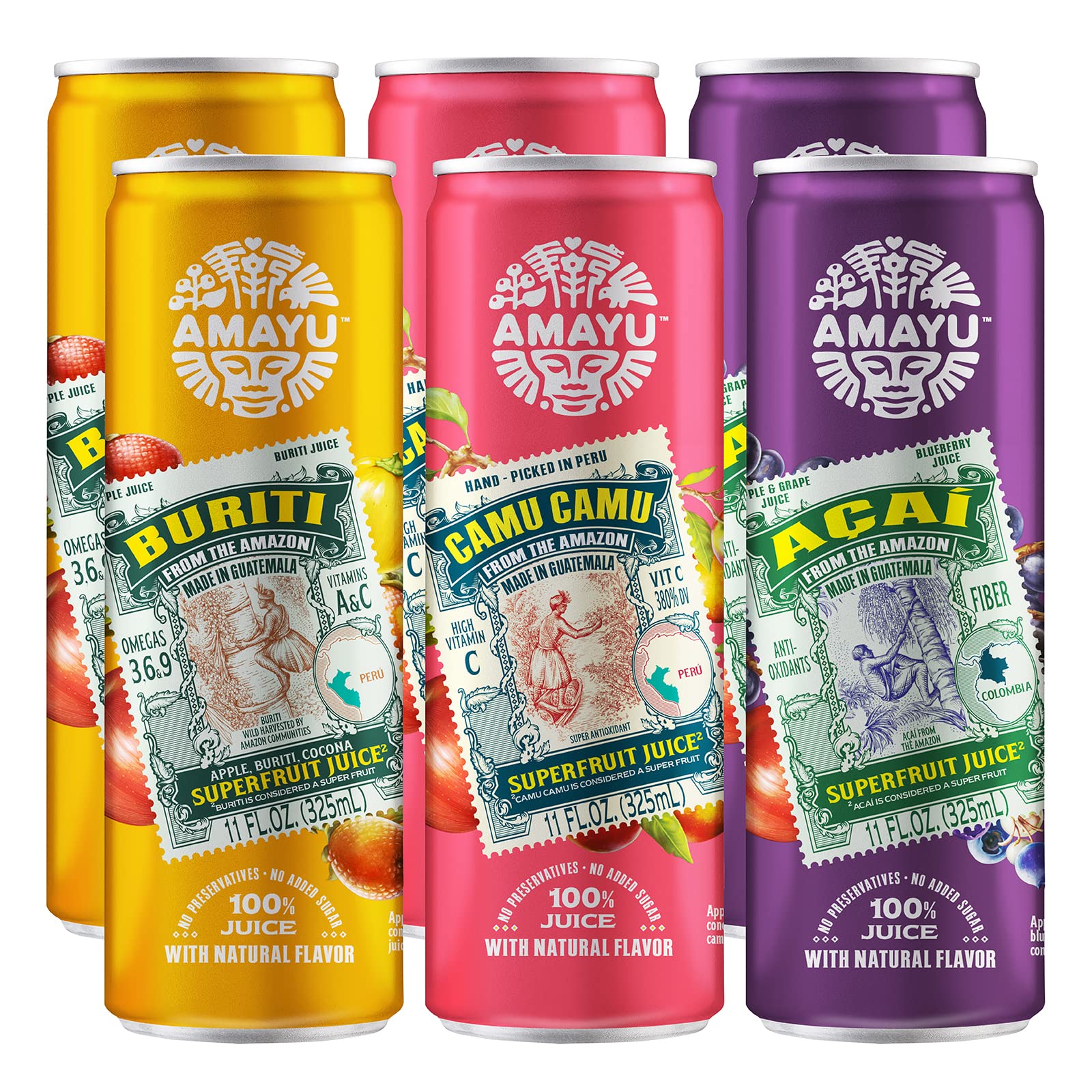 Amayu Exotic Super Fruit Juice | Variety Pack (Acai  Buriti  Camu Camu) | 100% Organic Juice From The Online Marketplace | No Sugar Added | Immune Support And Juice Cleanse | All-Natural Omega 3 | 11Oz (6-Pack)