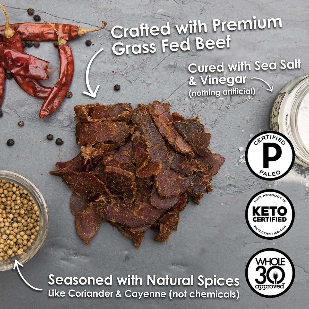 Ayoba Spicy Beef Biltong Slices (4 Ounce, Pack Of 1) Keto Friendly Air-Dried Grass Fed Beef Snack - Paleo, Gluten Free, Whole 30