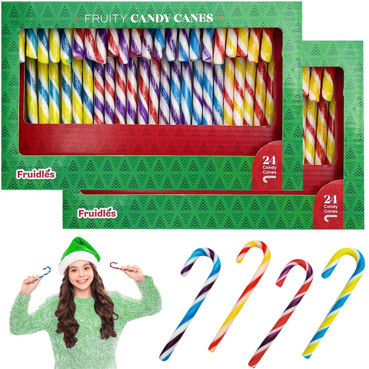 Fruidles Christmas Candy Canes Suckers, Multicolored Rainbow Fruity Flavor, 96-Pack