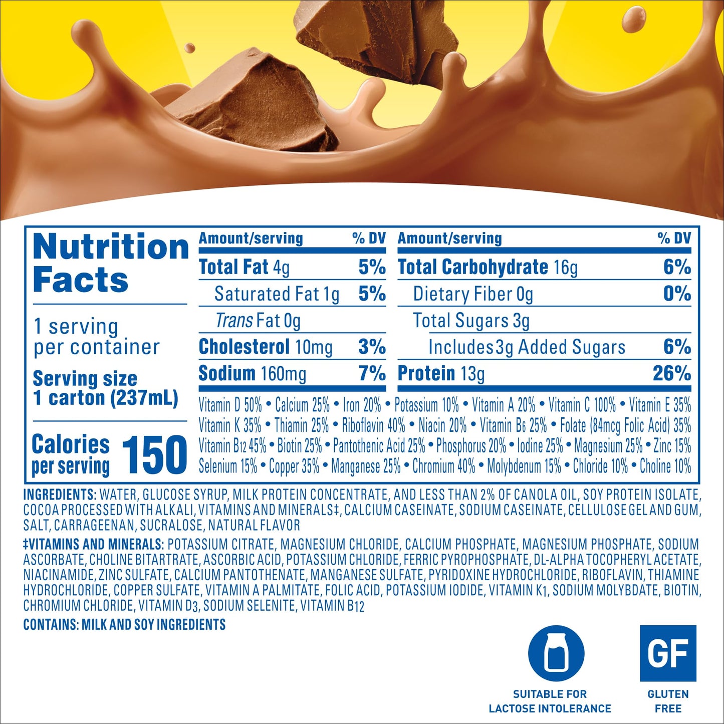 Carnation Breakfast Essentials Nutritional Drink, 13g Protein, 70% Less Sugar, Gluten Free, Chocolate, 8 FL OZ (Pack of 24)