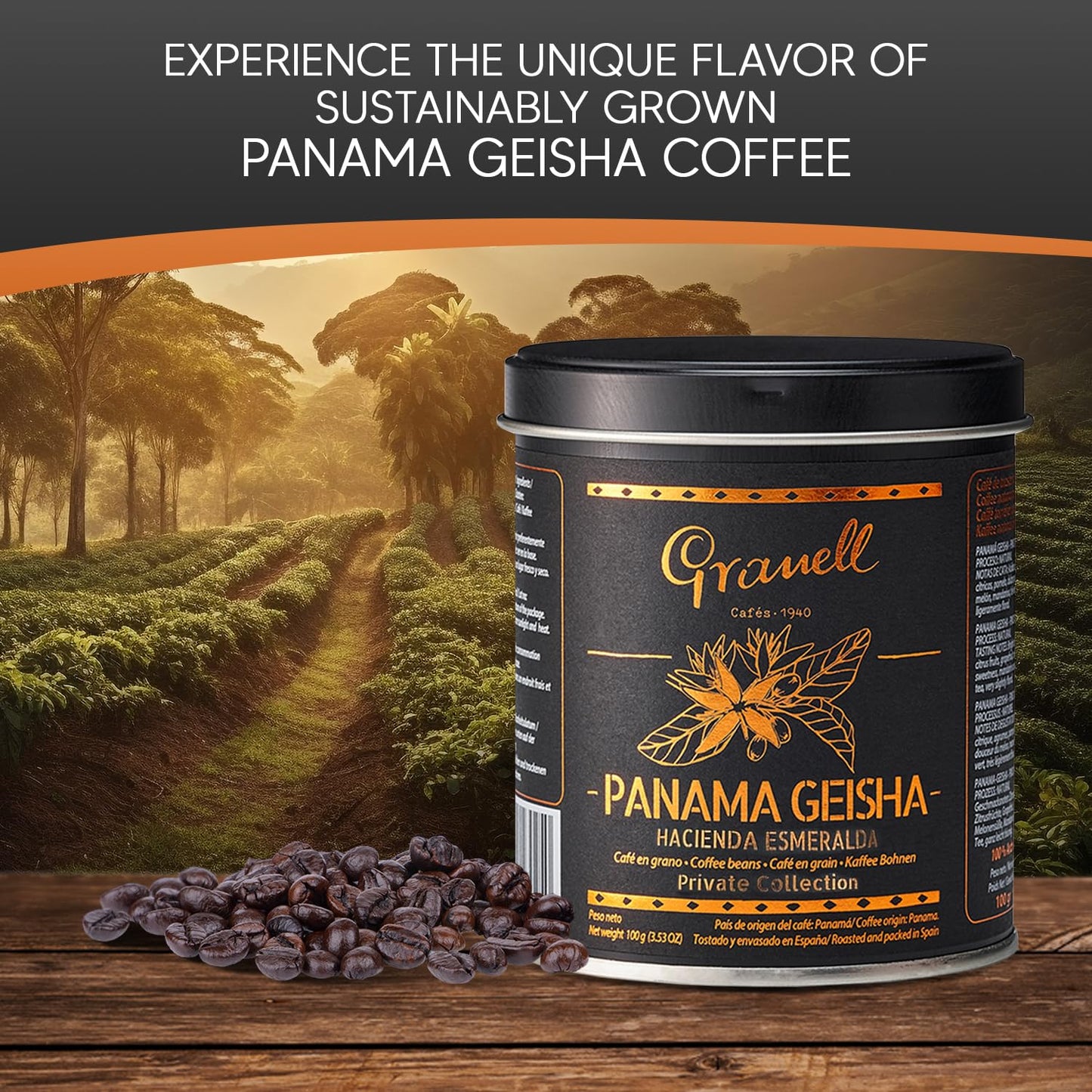 GRANELL CAFES Panama Geisha Coffee Beans, Medium Roast, 3.5 oz, Low Acid Gourmet Coffee for Coffee Lovers, Brown