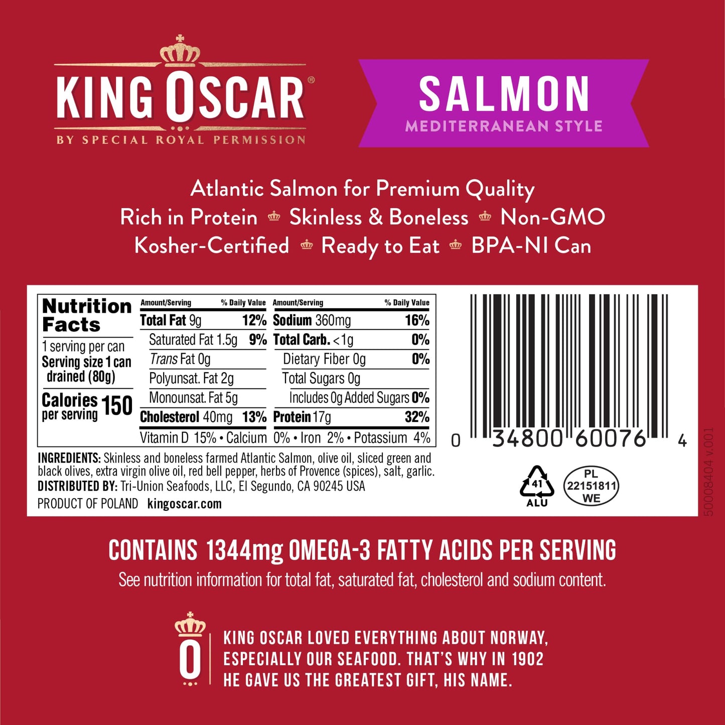 King Oscar Premium Salmon In Olive Oil, Mediterranean Style, 4.05-Ounce Cans (Pack Of 12, Packaging May Vary), Skinless & Bonele