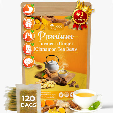 TOG999 Turmeric Ginger Cinnamon Tea - 120 Eco-Conscious Bags, No Sugar, Caffeine, Gluten, Vegan, Supports Digestion and Well-being