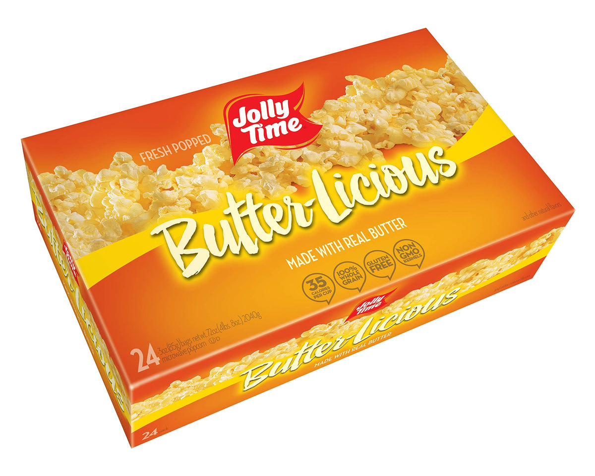 Jolly Time Microwave Popcorn Snack, Butter-Licious Flavor, Gluten Free, 3 Ounce (Pack of 24)