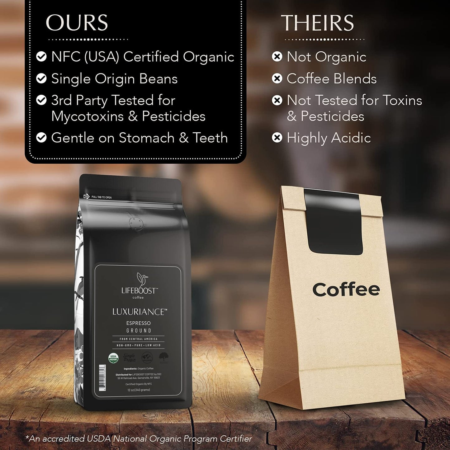 Lifeboost Organic Espresso Ground Coffee - Non-Gmo Low Acid Single Origin Usda Shade Grown Organic Espresso Coffee - Third Party