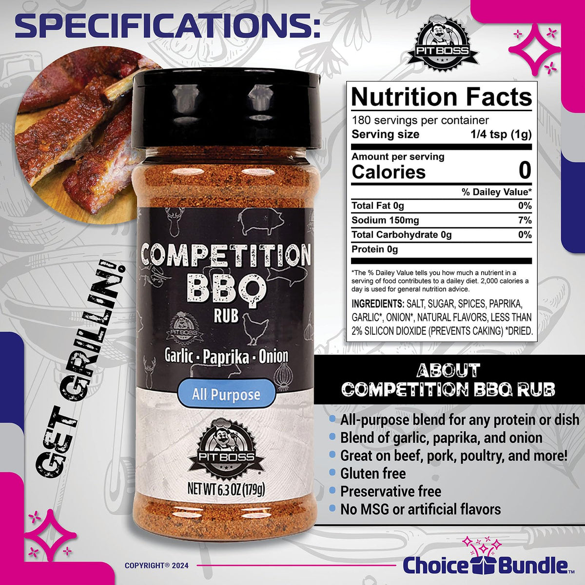 Pit Boss BBQ All Purpose Seasoning Spice & Rub 3 Pack Bundle (18.9 oz) with Guide & Keychain Opener