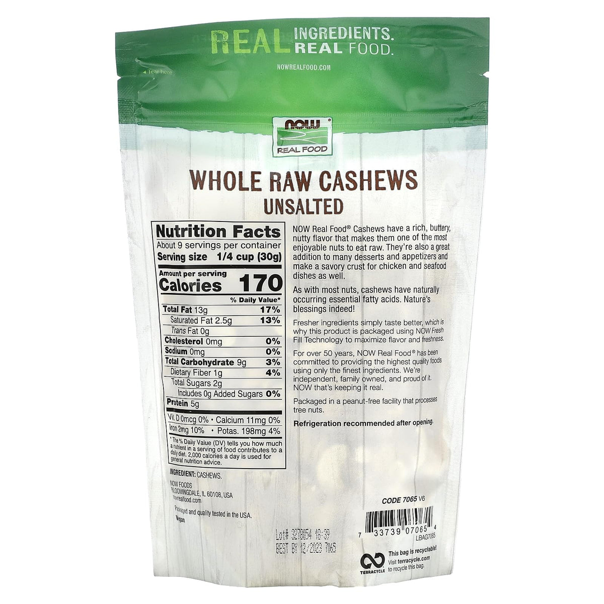 NOW Foods, Whole Cashews, Raw and Unsalted, Source of Fiber, Protein, Iron and Essential Fatty Acids, 10-Ounce (Packaging May Va