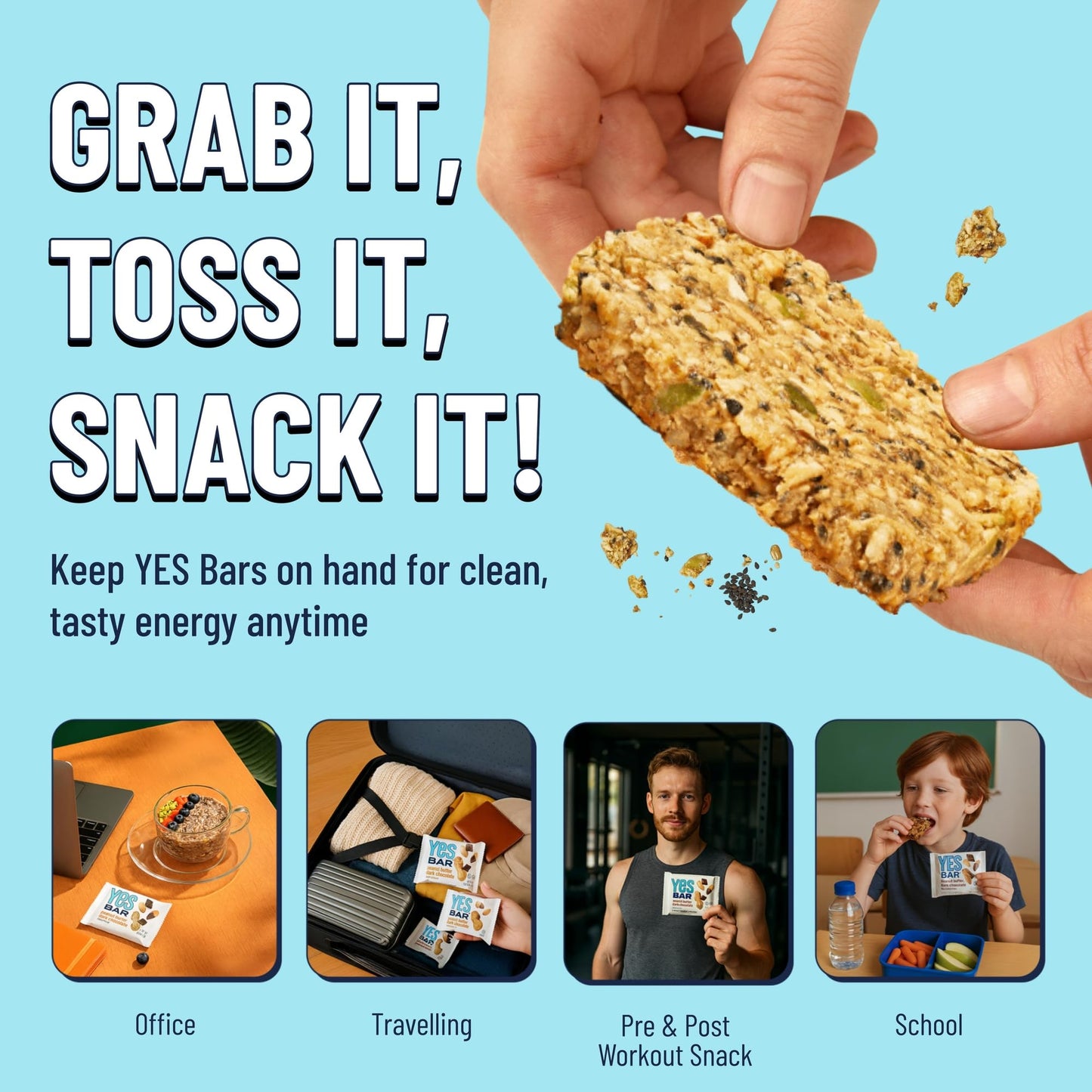 The YES Bar Black Sesame Sea Salt Plant Based Protein Snack Bar 6 Count Vegan Gluten Free Low Sugar Keto Friendly