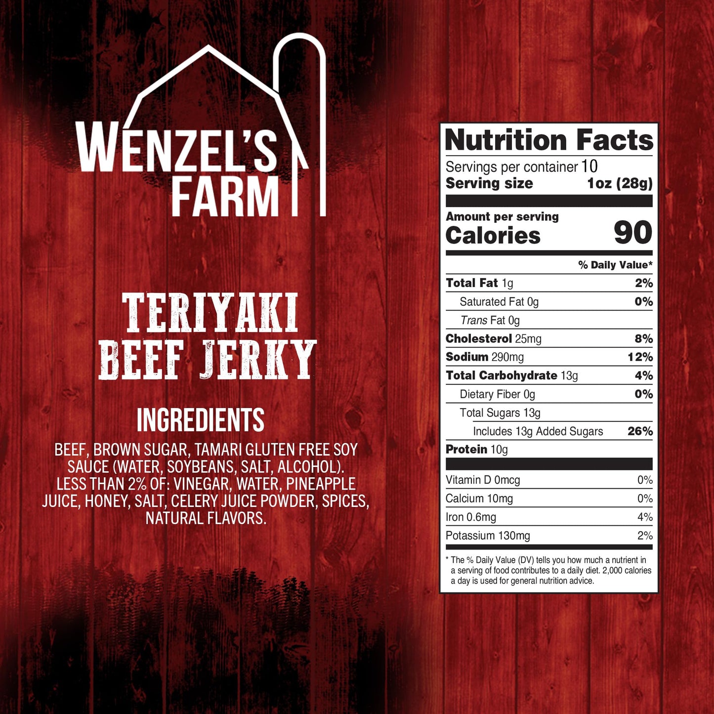 Wenzels Farm Teriyaki Beef Jerky 10 Oz. | Value Pack | Naturally Smoked | No Msg, Fillers, Binders, Artificial Colors | Gluten Free