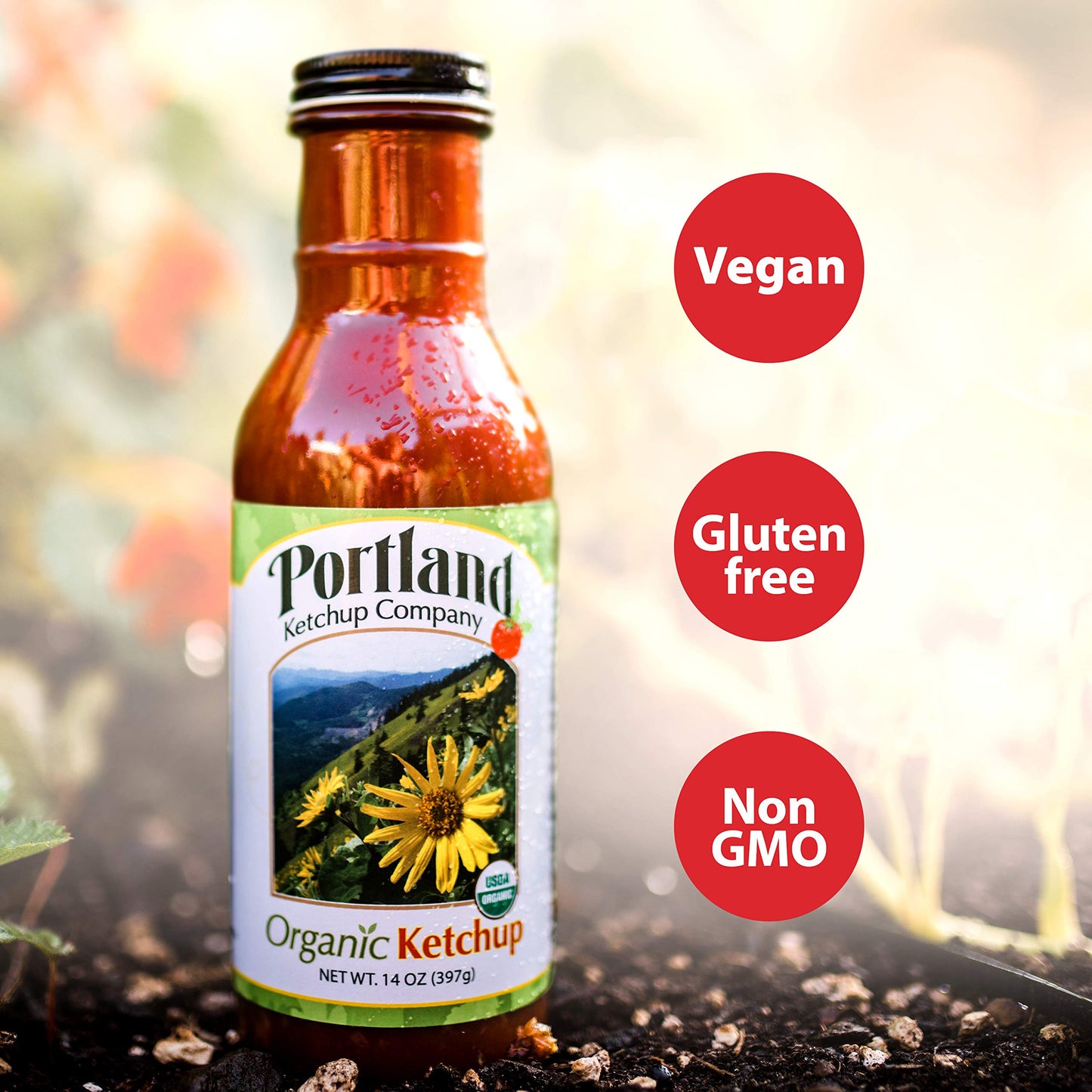 Portland Organic Ketchup Gift Box by Portlandia Foods (14 fl oz - pack of 3) Naturally Gluten-free, Vegan, non-GMO, USDA Organic