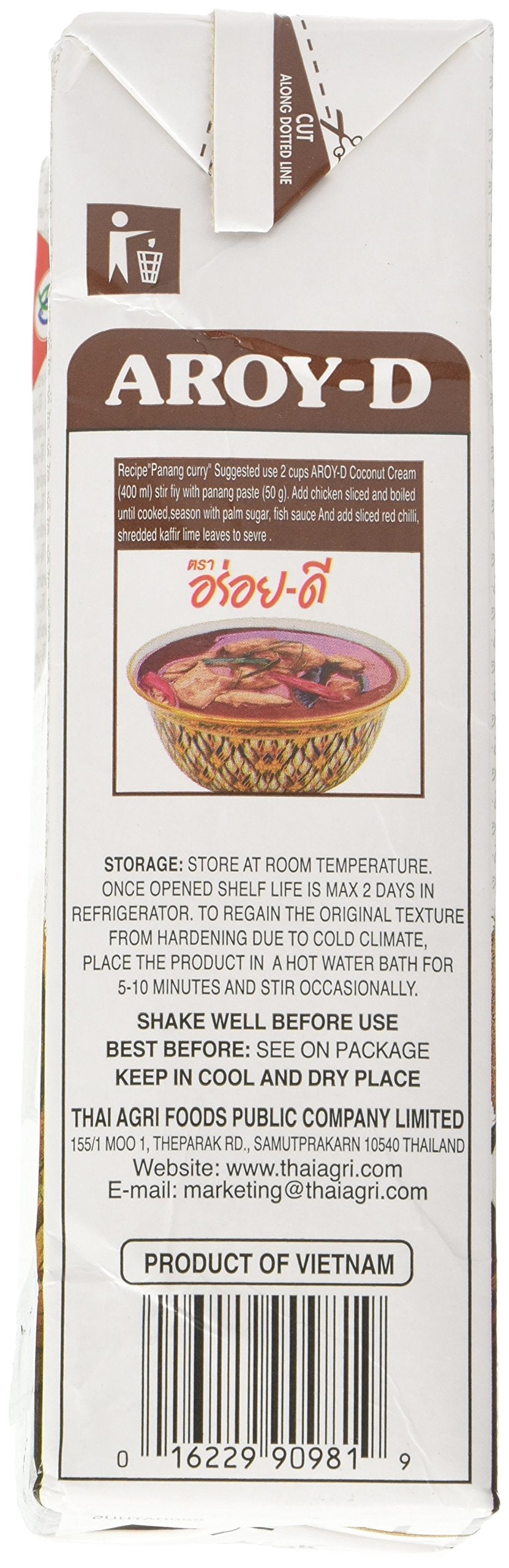 Aroy-D Pure Coconut Cream - 33.8 Fl Oz (Pack of 3) - Rich, Creamy Texture, Ideal for Cooking and Baking