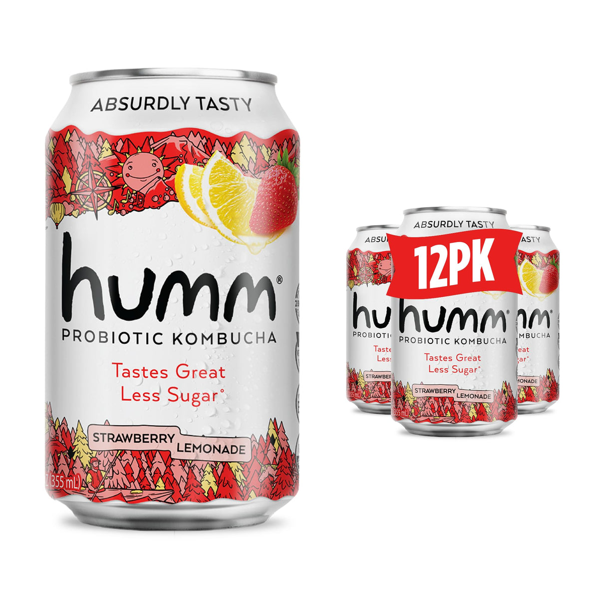 Humm Kombucha Strawberry Lemonade - Organic, Vegan & Gmo-Free (12 Pack)