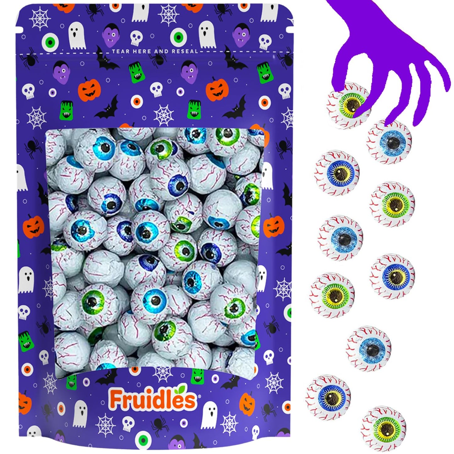 Fruidles Halloween Milk Chocolate Goog-ly Eye Balls, Double Crisp, 8 Ounce Party Bag, Individually Wrapped, Kosher Certified