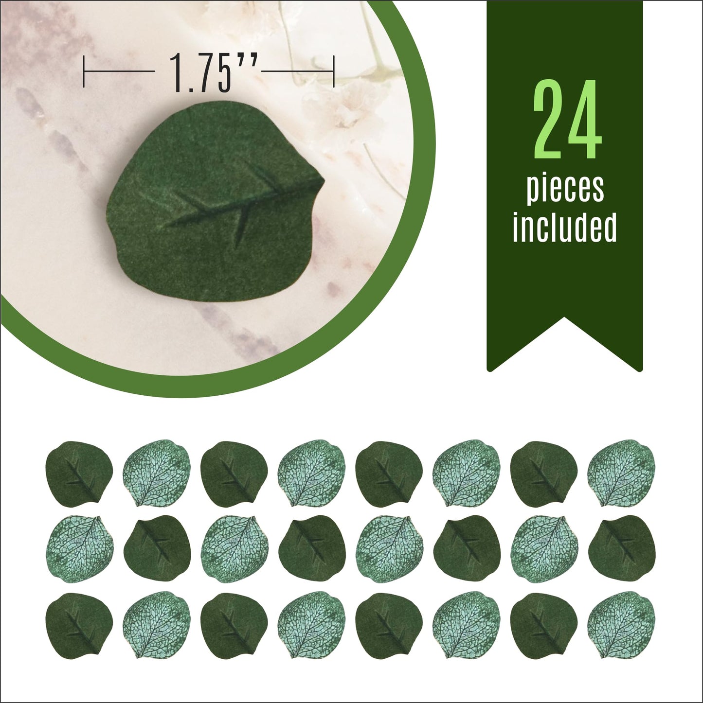 Sugar Robot Edible Eucalyptus Leaves, Dark Green, 2x2 inches, Set of 24, Premium Crafted, Made in the USA