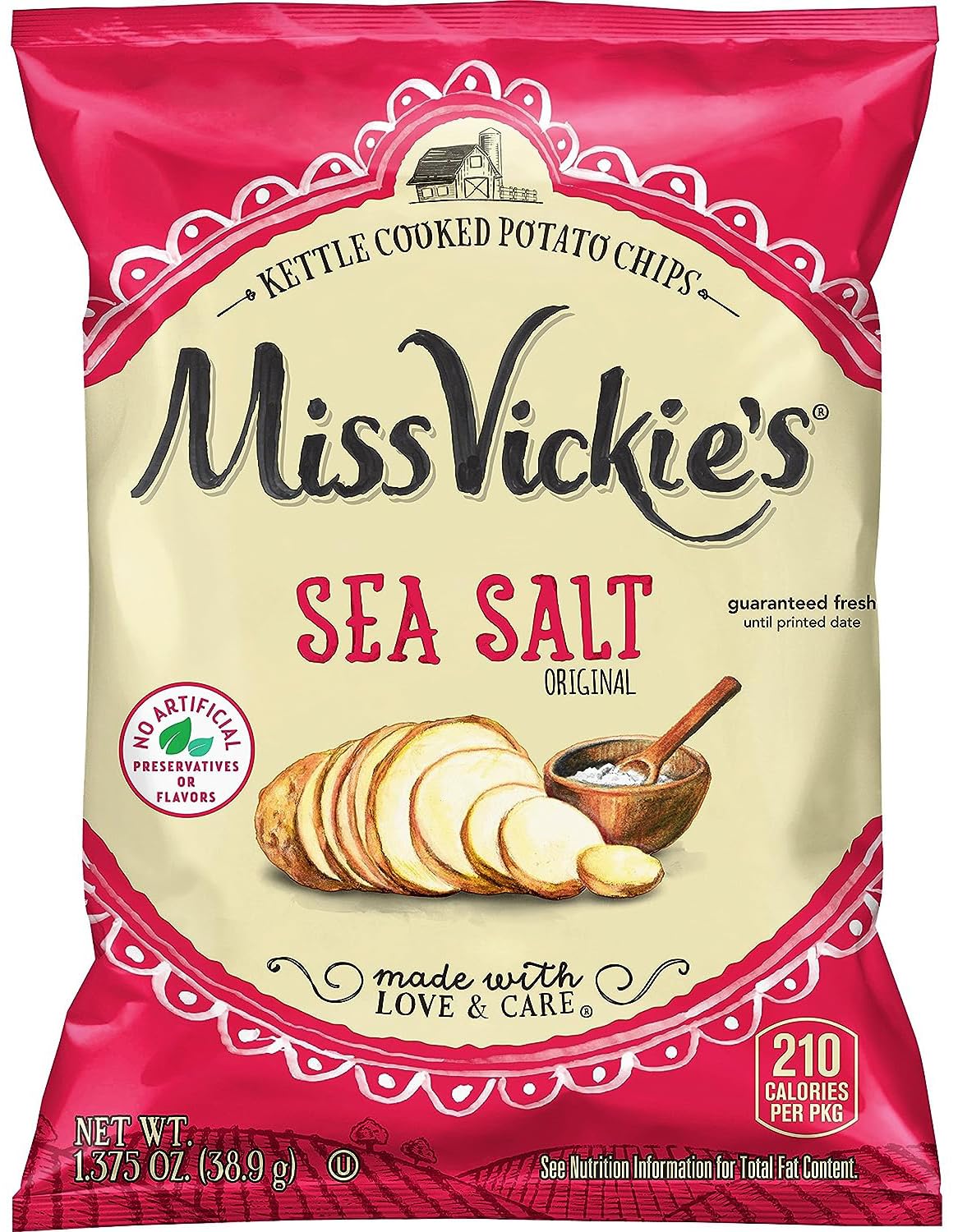Kettle Cooked Potato Chips By Miss Vickie'S Value Pack Bundled By Superdeals | 1.375 Oz Bag | Sea Salt | Pack Of 16 With Mystery