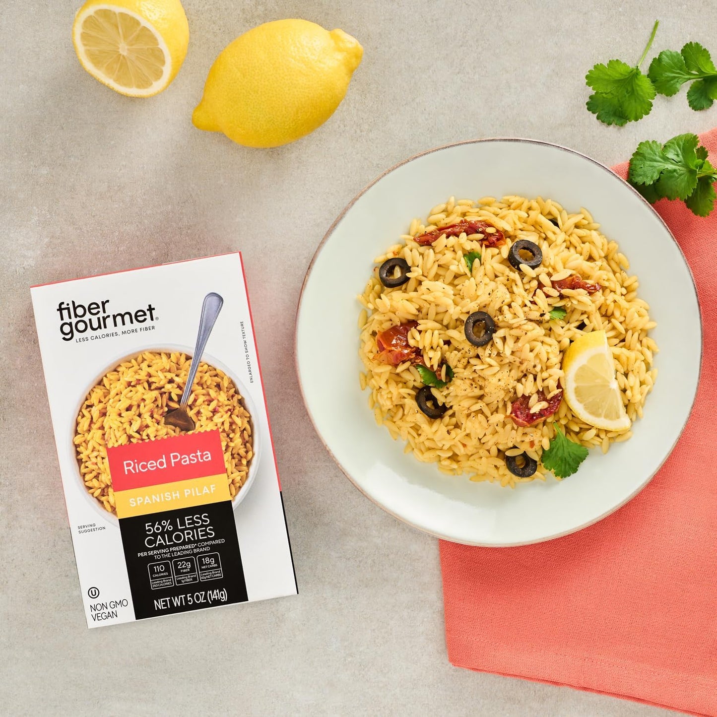 Fiber Gourmet Pasta – Spanish Pilaf Riced Pasta – Fiber-Rich, Low Calorie – Pack of 6 – Vegan, Kosher, Non-GMO