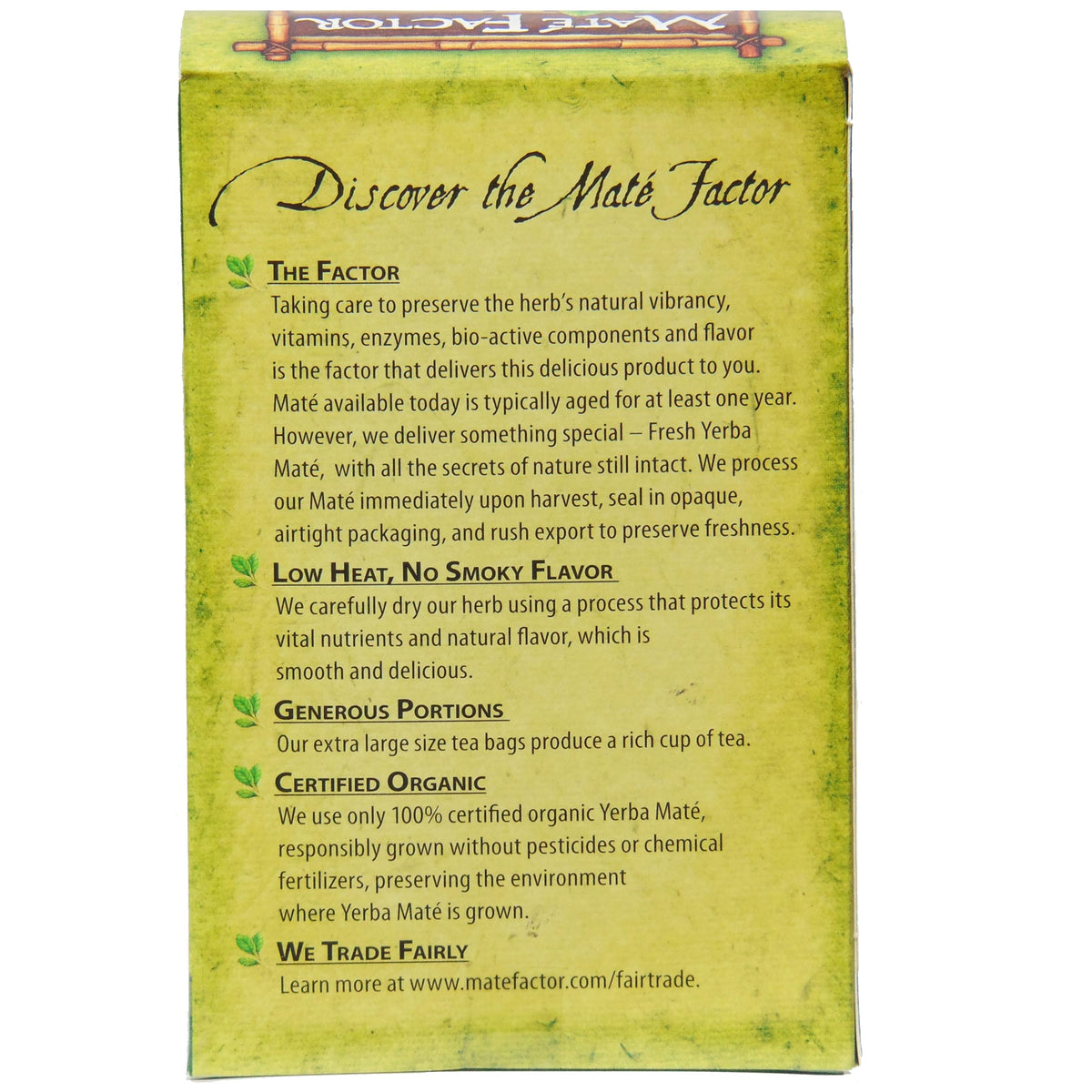 The Mate Factor Yerba Mate Energizing Herb Tea Bag, Organic Fresh Green, 24-Count Box 2.96 Oz