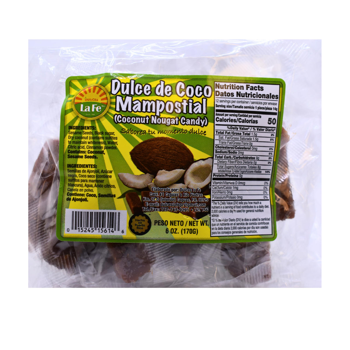 Mampostiales (Coconut Toffee) By Fabrica De Dulces La Fe (14 Individual Packaged Units)