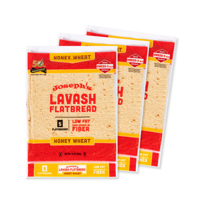 Joseph s Lavash Bread Value 3-Pack, Honey Wheat, Reduced Carb, Low Fat (5 Flatbreads per Pack, 15 Total), Fresh Baked