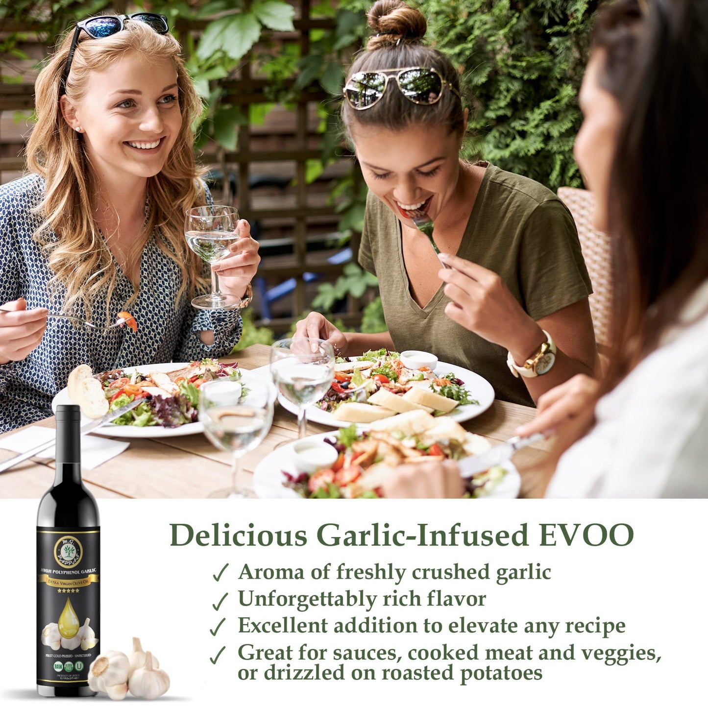 M.G. Pappas High Polyphenol Rich Garlic Infused Olive Oil - Extra Virgin Olive Oil Polyphenol Lab Report 650Mg/Kg - Cold Pressed