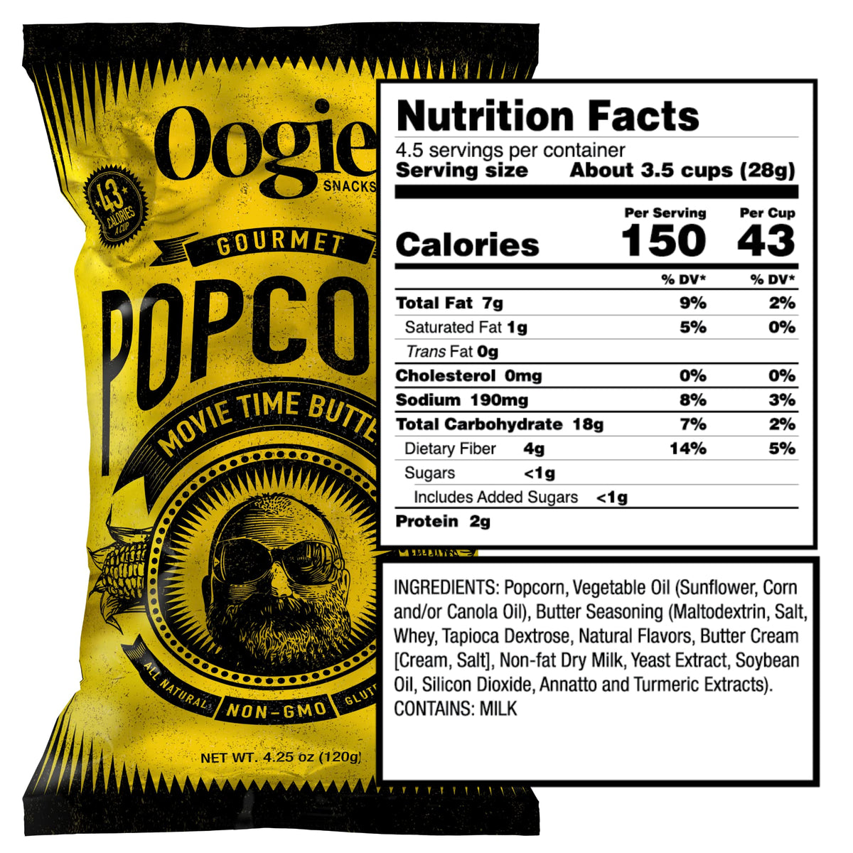 Oogie'S Gourmet Popcorn | 4 Pack | Movie Time Butter Flavor | Gluten Free Popcorn Snacks | 4.25 Ounce Big Bag