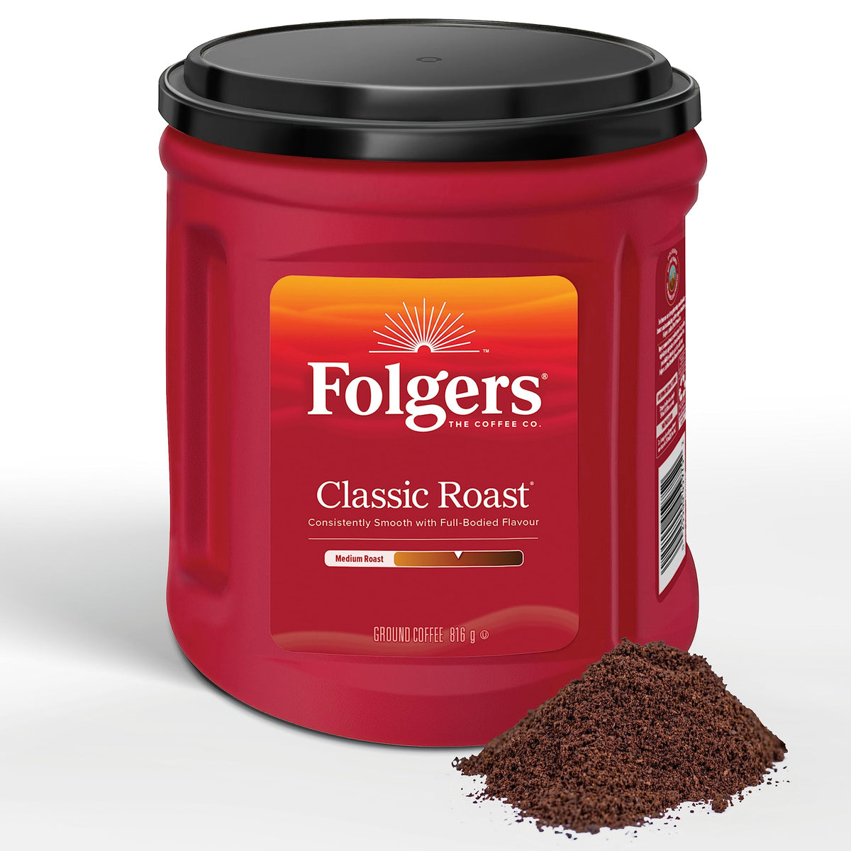 Folgers Classic Roast Medium Dark Roast, Ground Coffee, 816G Canister
